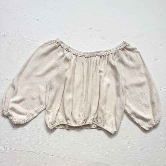 Max Studio London Cream Off Shoulder Cropped Blouse, Size Large - Picture 1 of 5